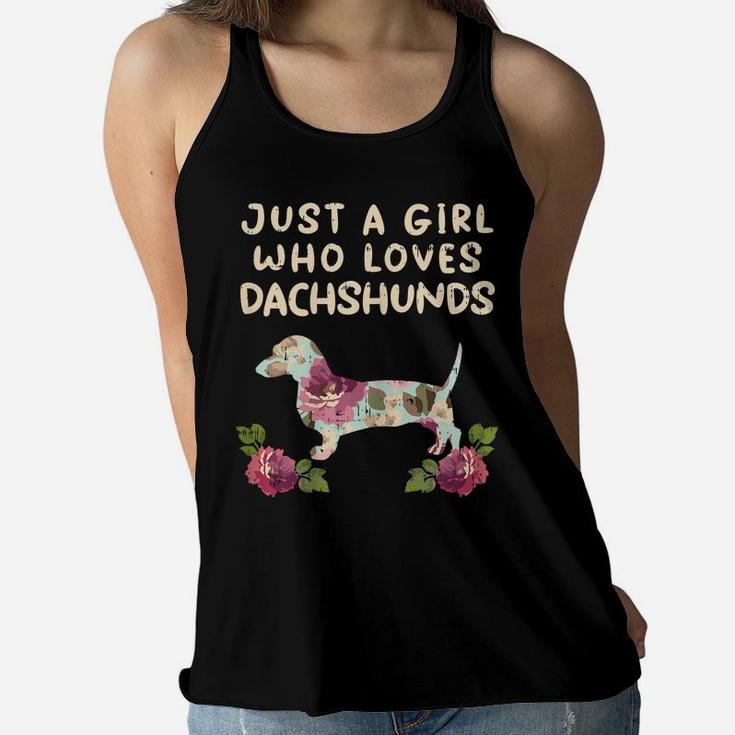 Girl Loves Dachshunds Flower Weiner Sausage Dog Animal Gift Women Flowy Tank