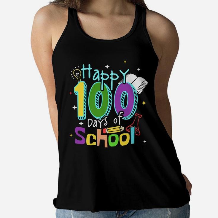 Happy 100 Days Of School Learning 100Th Day Smarter Kids Women Flowy Tank