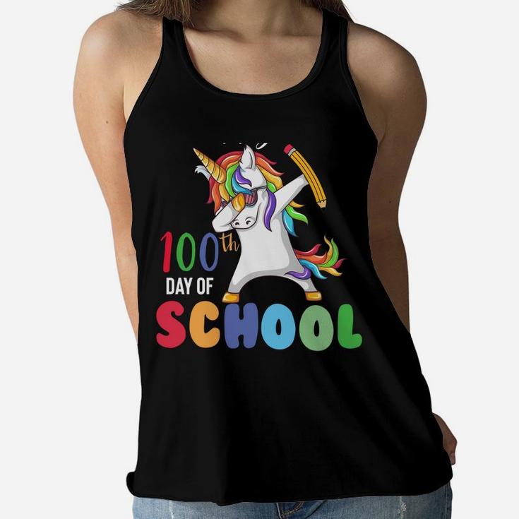Happy 100 Days Of School Unicorn Dabbing 100Th Day Girls Kid Sweatshirt Women Flowy Tank
