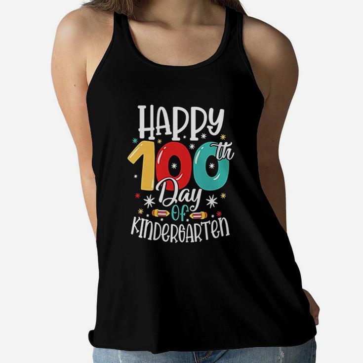 Happy 100th Day Of Kindergarten Colorful Gift For Kids Women Flowy Tank