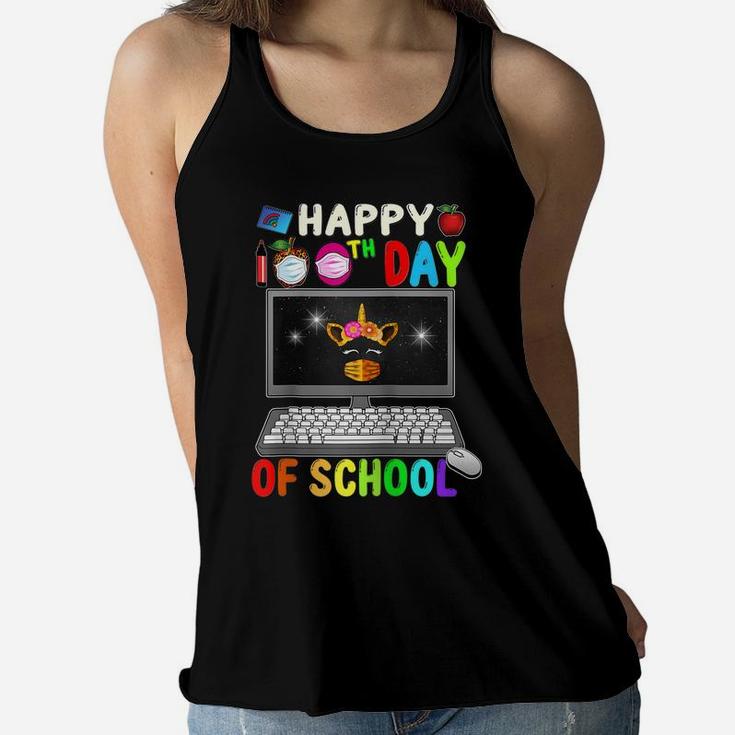 Happy 100Th Day Of School Virtual Teacher Unicorn Girls Raglan Baseball Tee Women Flowy Tank