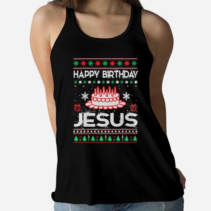 Happy Birthday Jesus Christian Woman Men Kids Ugly Christmas Sweatshirt Women Flowy Tank