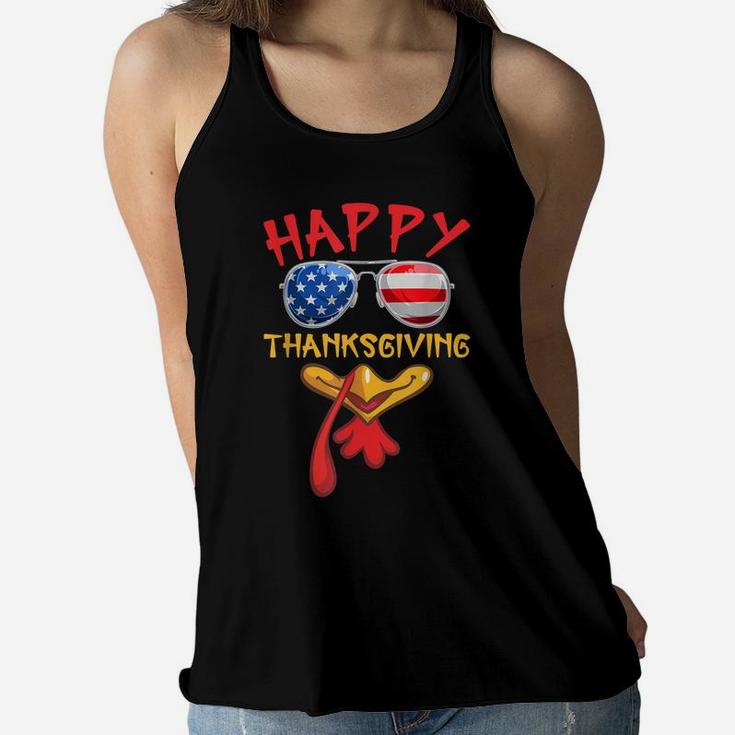 Happy Thanksgiving Tee For Boys Girls Kids Cute Turkey Face Women Flowy Tank