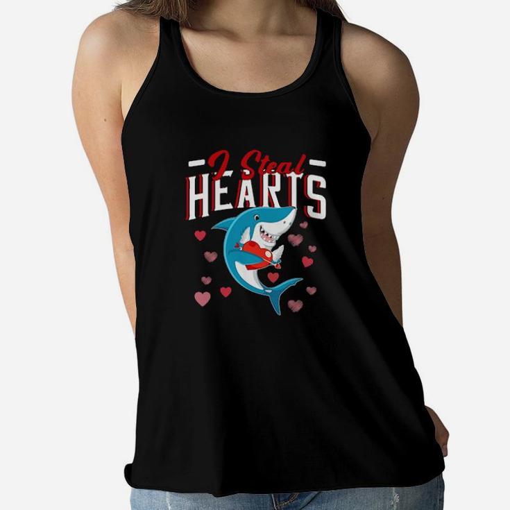 I Steal Hearts Shirt Valentines Day Boys Girls Gift Shark Women Flowy Tank