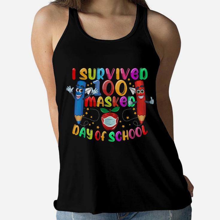 I Survived 100 Masked Day Of School Student Teacher Gift Kid Women Flowy Tank