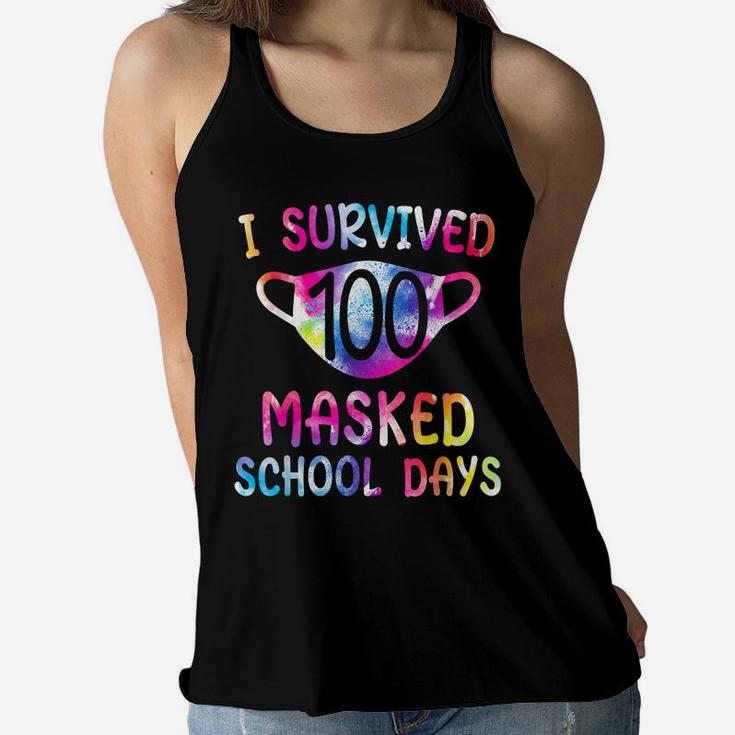 I Survived 100 Masked School Days For Kids Student Teacher Women Flowy Tank