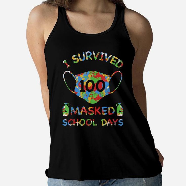 I Survived 100 Masked School Days For Kids Teacher Student Women Flowy Tank