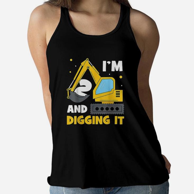 Im 2 And Digging It Funny 2Nd Birthday Excavator Kids Gift Women Flowy Tank