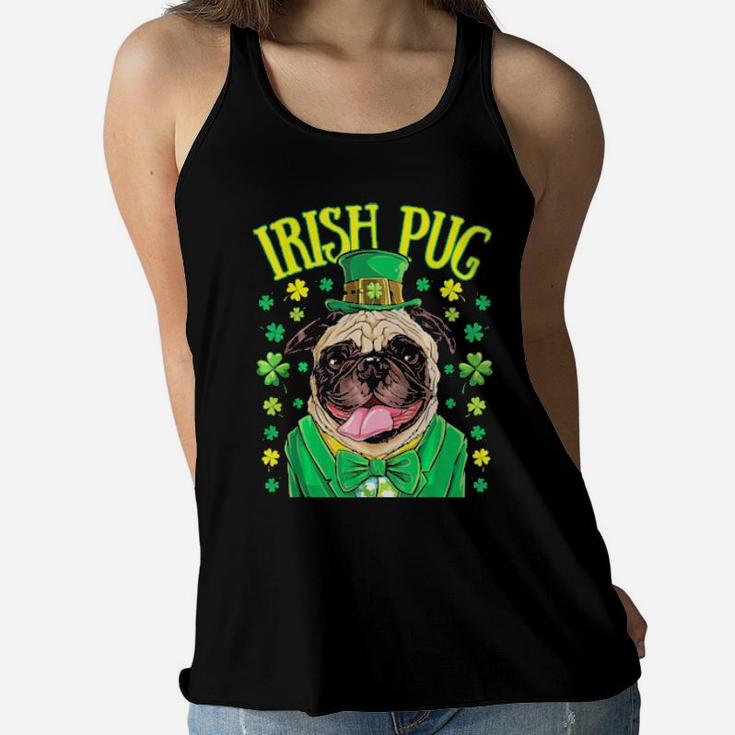 Irish Pug Leprechaun  St Patricks Day Boys Dog Lover Women Flowy Tank