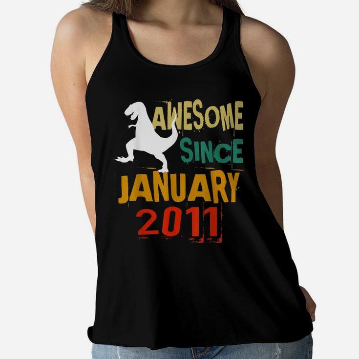 January 2011 Dinosaur 10Th Birthday 10 Year Old Gift Boy Women Flowy Tank