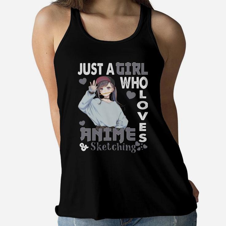 Japanese Anime Drawing Gifts Just A Girl Who Loves Sketching Women Flowy Tank
