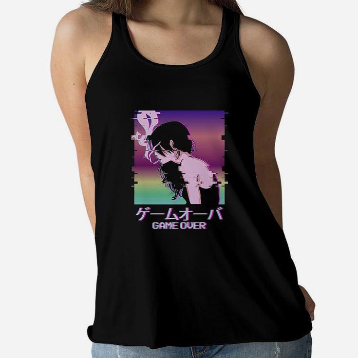 Japanese Sad Girl Game Over Indie Aesthetic Women Flowy Tank