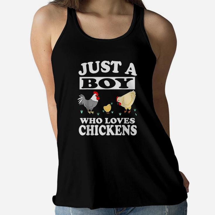 Just A Boy Who Loves Chickens Farm Chicken Gift Women Flowy Tank