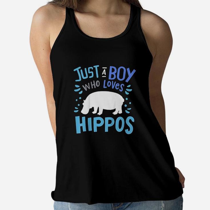 Just A Boy Who Loves Hippos Women Flowy Tank