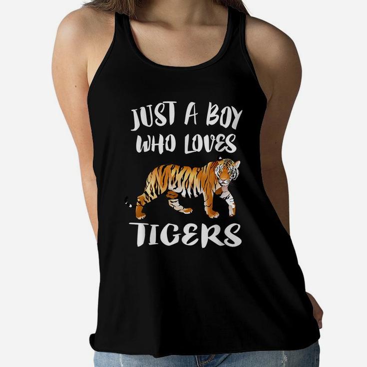 Just A Boy Who Loves Tigers  Tiger Animal Lover Gift Women Flowy Tank