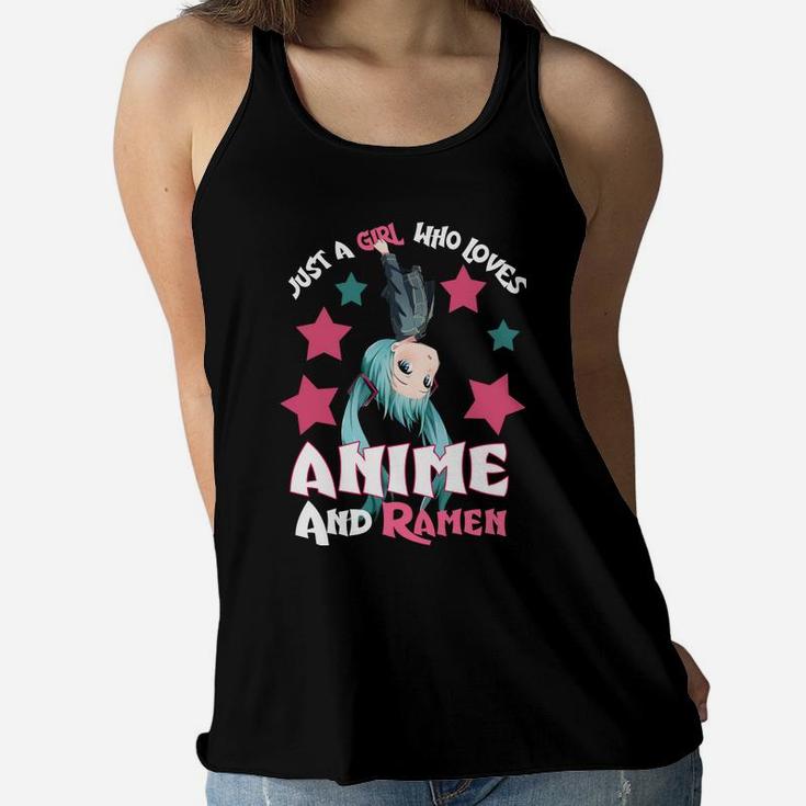 Just A Girl Who Loves Anime And Ramen Bowl Japanese Noodles Women Flowy Tank