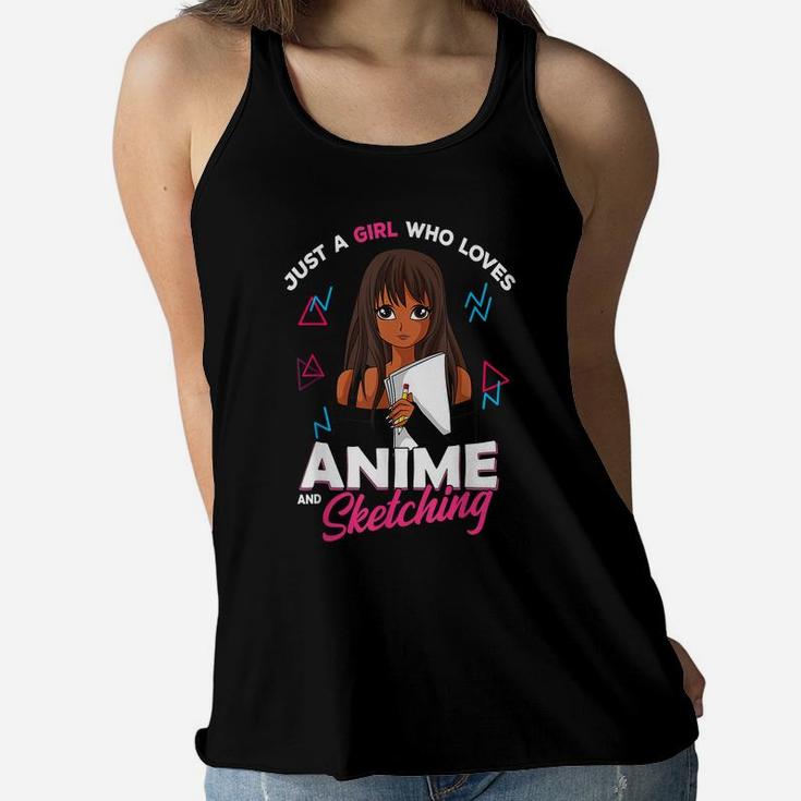 Just A Girl Who Loves Anime And Sketching Anime Lover Gift Women Flowy Tank