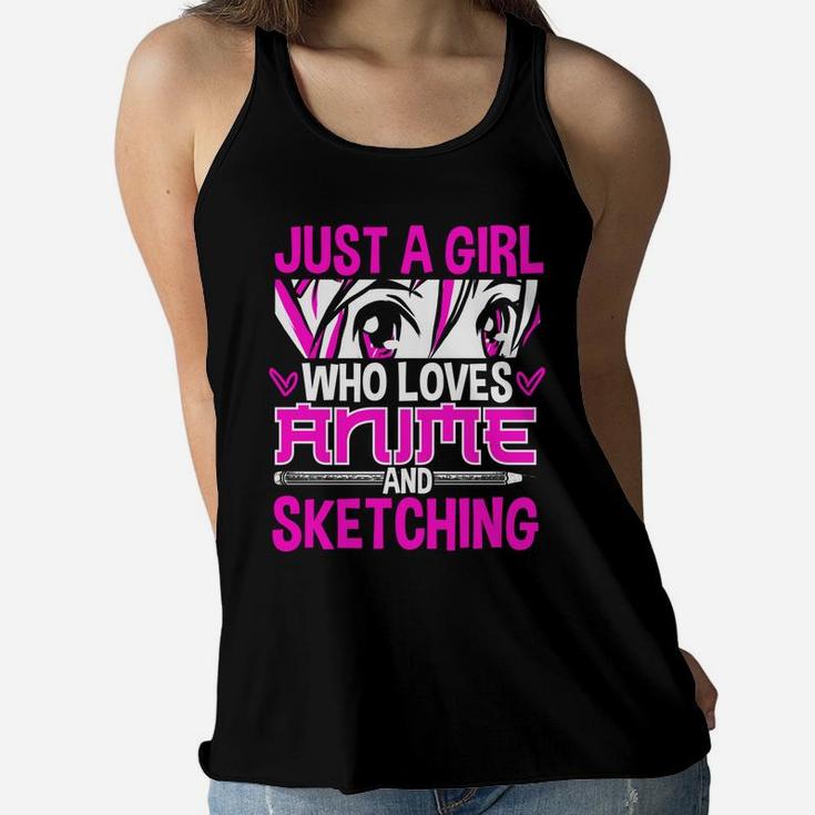 Just A Girl Who Loves Anime And Sketching Women Flowy Tank