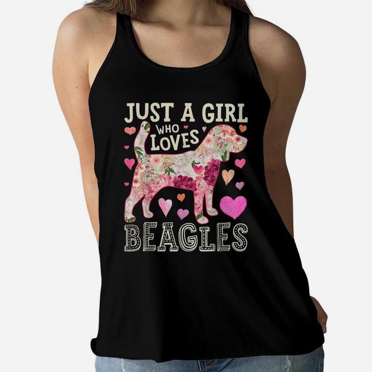 Just A Girl Who Loves Beagles Dog Silhouette Flower Gifts Women Flowy Tank