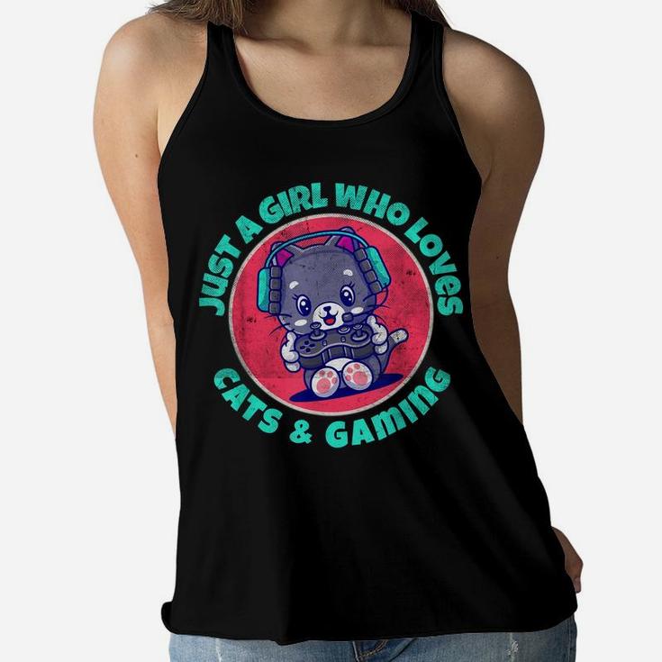 Just A Girl Who Loves Cats And Gaming Women Flowy Tank