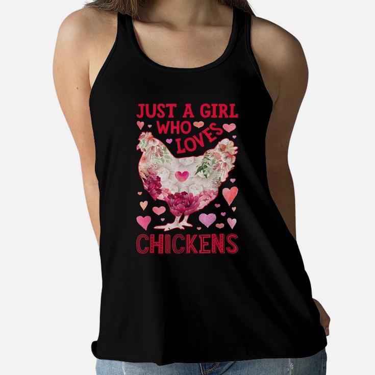 Just A Girl Who Loves Chickens Chicken Silhouette Flower Women Flowy Tank
