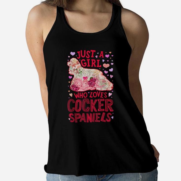 Just A Girl Who Loves Cocker Spaniels Dog Flower Floral Gift Women Flowy Tank