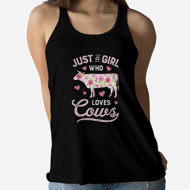 Just A Girl Who Loves Cows Cow Farmer Farm Women Women Flowy Tank