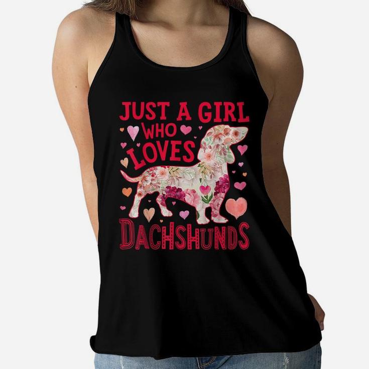 Just A Girl Who Loves Dachshunds Dog Silhouette Flower Gifts Women Flowy Tank