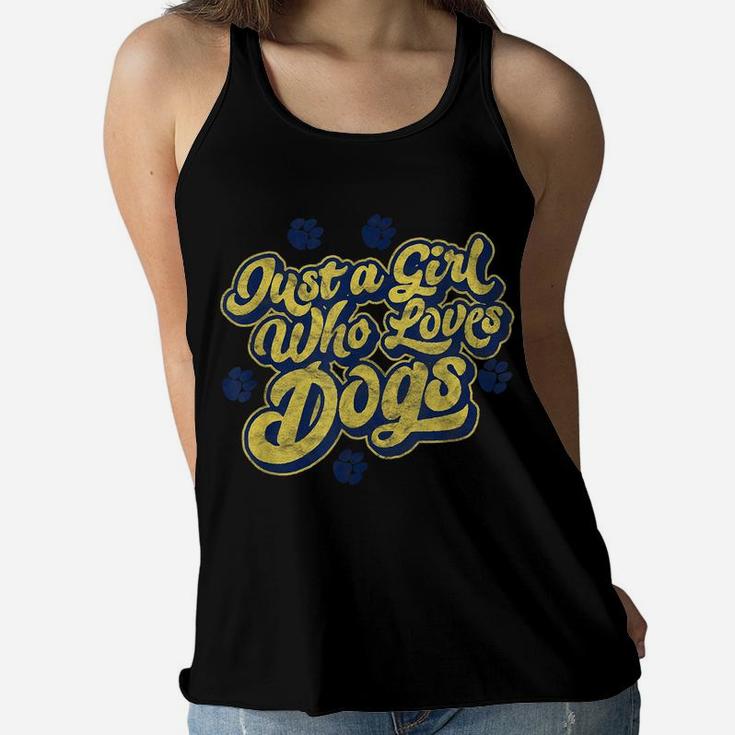 Just A Girl Who Loves Dogs Retro Typography Pet Graphic Women Flowy Tank