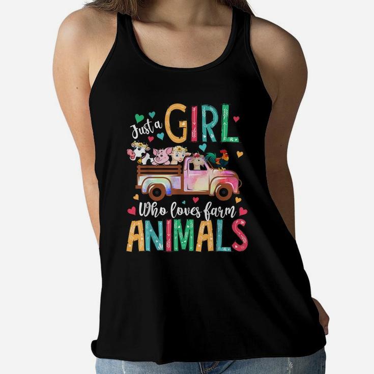 Just A Girl Who Loves Farm Animals Flower Floral Girl Farmer Women Flowy Tank