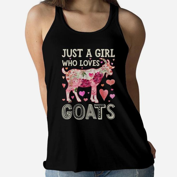 Just A Girl Who Loves Goats Funny Goat Silhouette Flower Women Flowy Tank