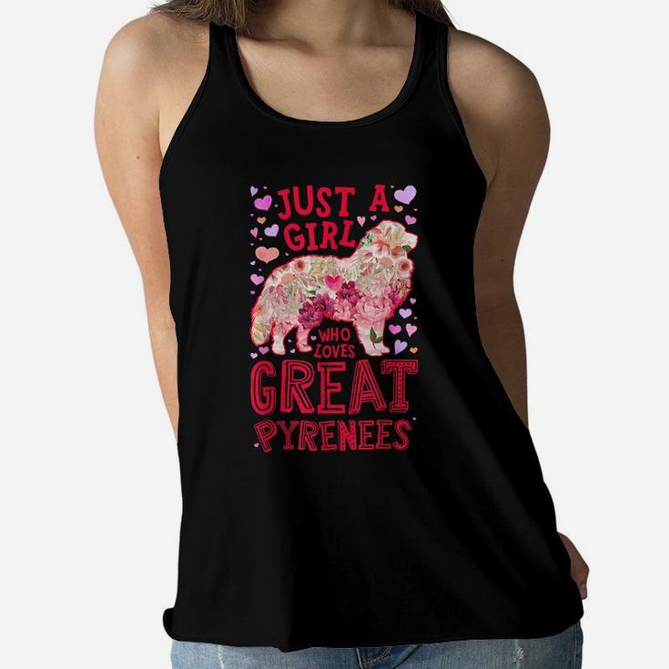 Just A Girl Who Loves Great Pyrenees Dog Flower Floral Gifts Women Flowy Tank