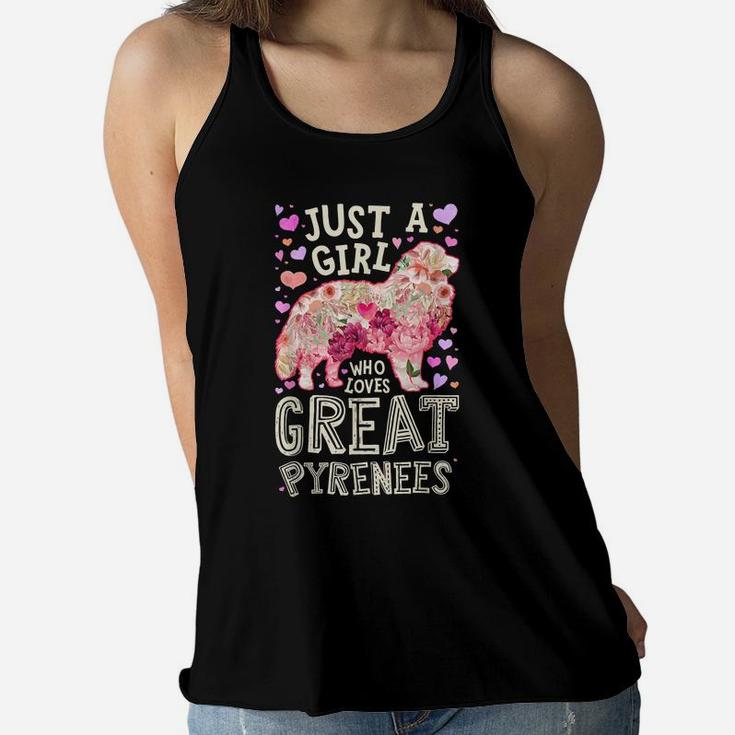 Just A Girl Who Loves Great Pyrenees Dog Flower Floral Gifts Women Flowy Tank