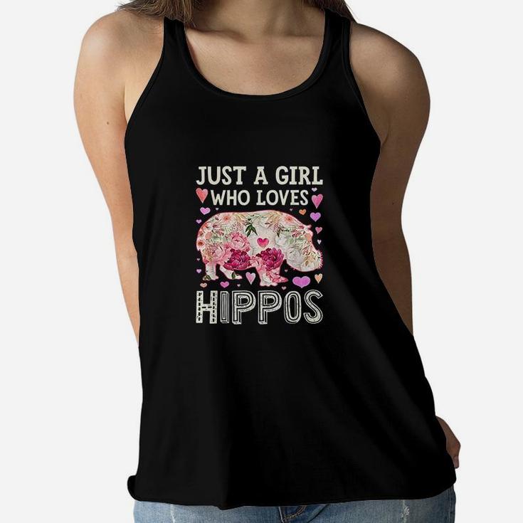 Just A Girl Who Loves Hippos Hippo Hippopotamus Women Flower Women Flowy Tank