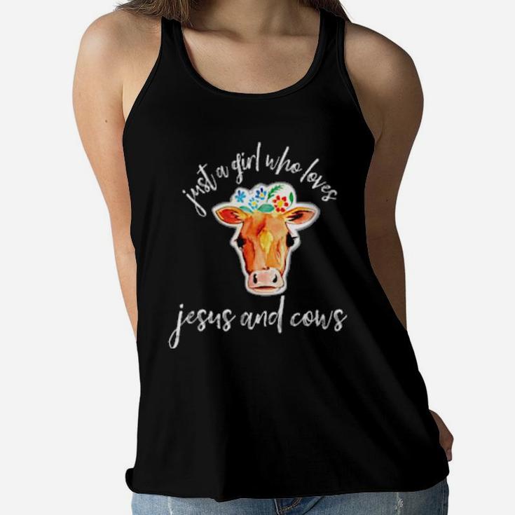 Just A Girl Who Loves Jesus And Cows Farmer Christian Women Flowy Tank