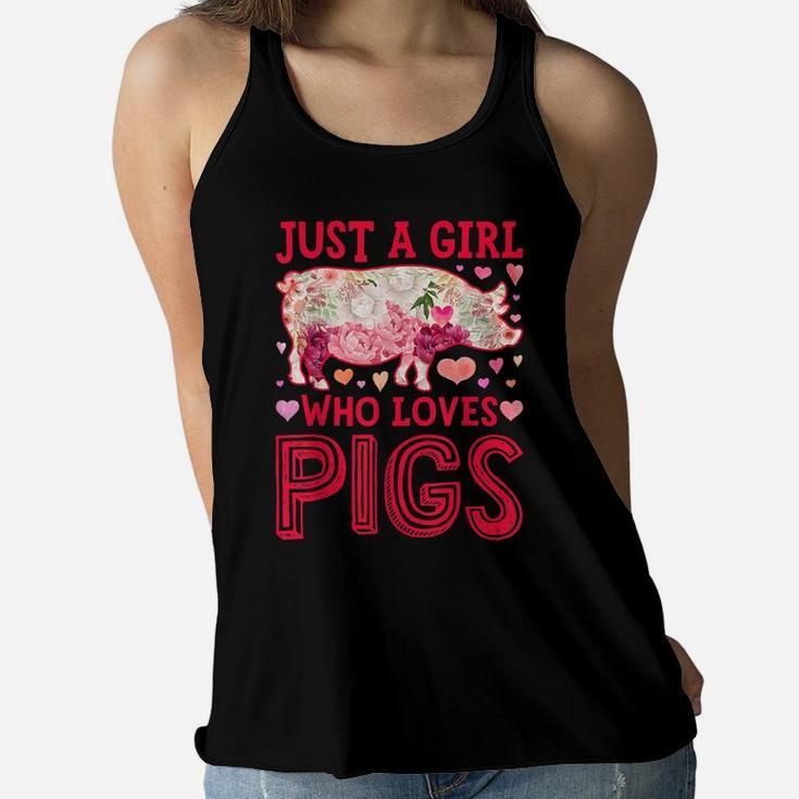 Just A Girl Who Loves Pigs Funny Pig Silhouette Flower Gifts Women Flowy Tank