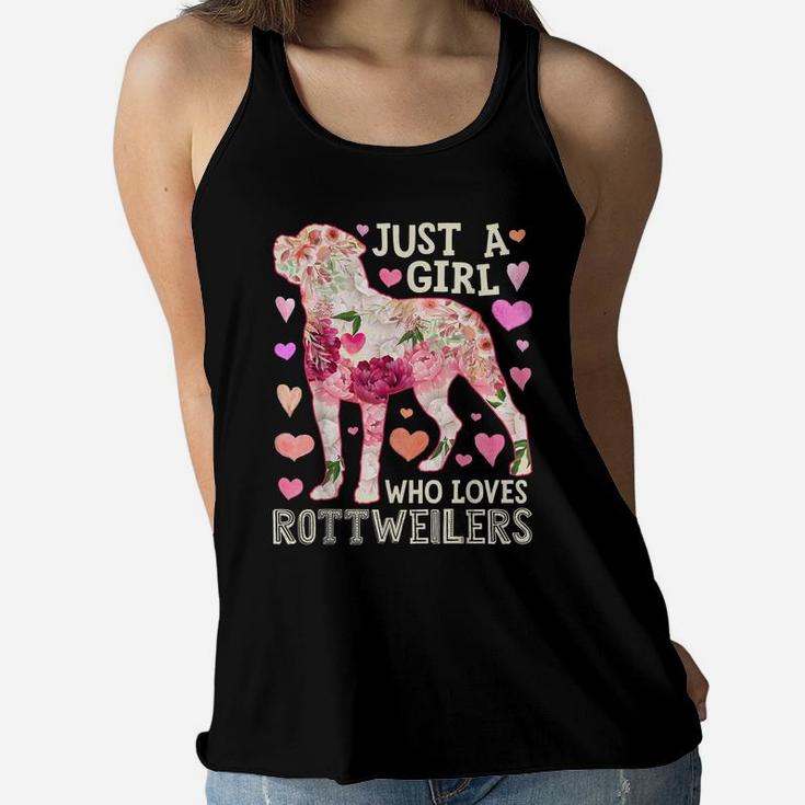 Just A Girl Who Loves Rottweilers Dog Silhouette Flower Gift Women Flowy Tank