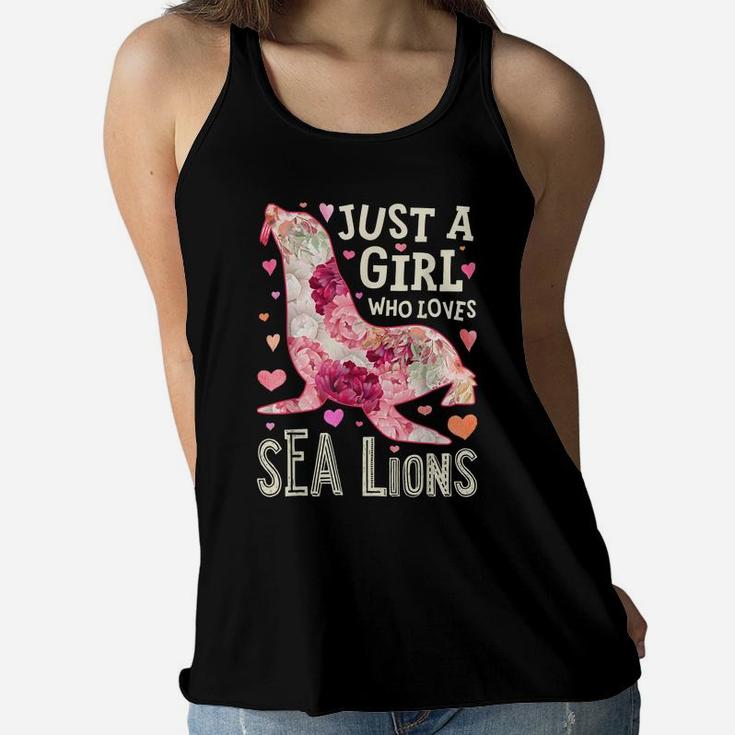 Just A Girl Who Loves Sea Lions Flower Floral Gifts Animal Women Flowy Tank