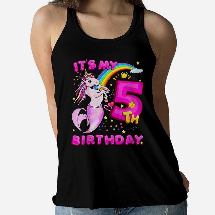Kids 5Th Birthday Unicorn Mermicorn Daughter Mermaid Gift Women Flowy Tank