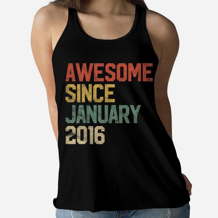 Kids Awesome Since January 2016 5Th Birthday Gift 5 Year Old Women Flowy Tank