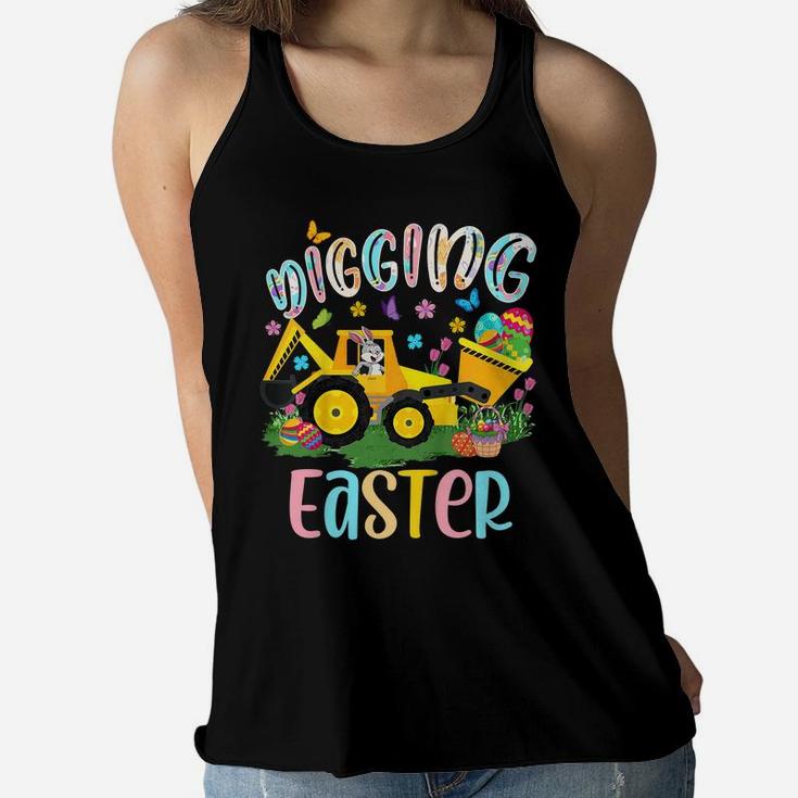 Kids Digging Easter Bunny Driving Tractor Excavator Eggs Hunting Women Flowy Tank