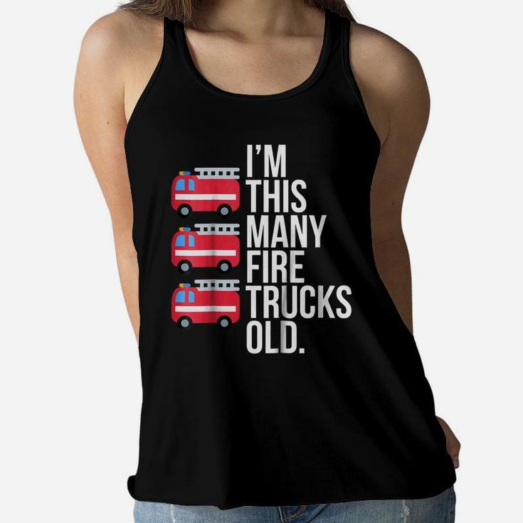 Kids Im This Many Fire Trucks Old  3 Year Old Birthday Women Flowy Tank