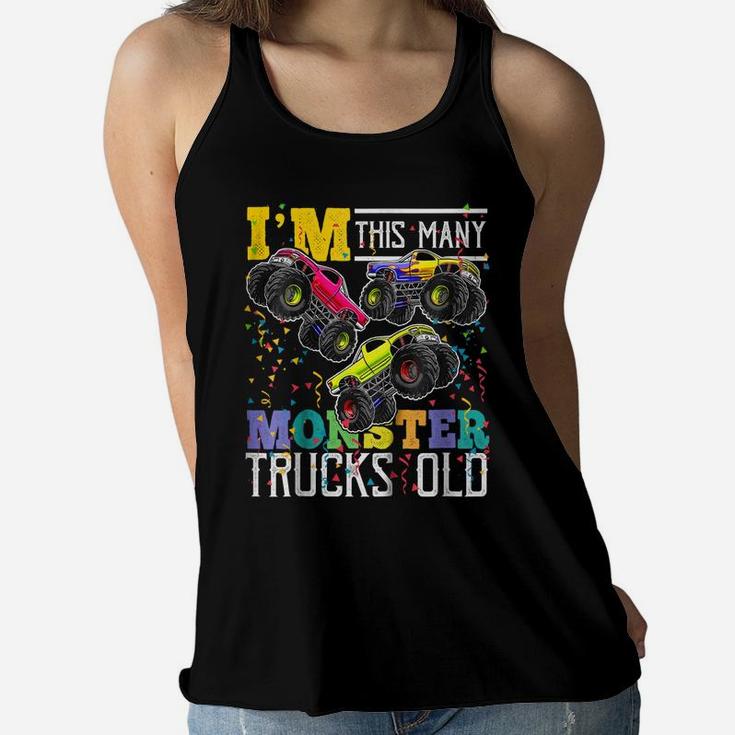 Kids I'm This Many Monster Trucks Old 3Rd Birthday Shirt Boy Gift Women Flowy Tank