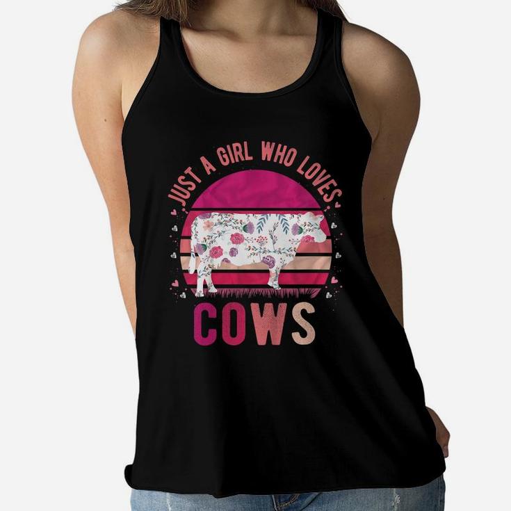 Kids Just A Girl Who Loves Cows Vintage Retro Gift Women Flowy Tank