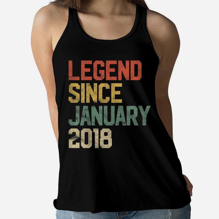 Kids Legend Since January 2018 3Rd Birthday Gift 3 Year Old Women Flowy Tank