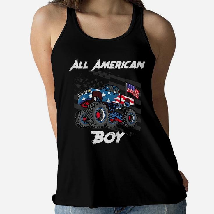 Kids Monster Truck Gift All American Usa Flag - Boys 4Th Of July Women Flowy Tank