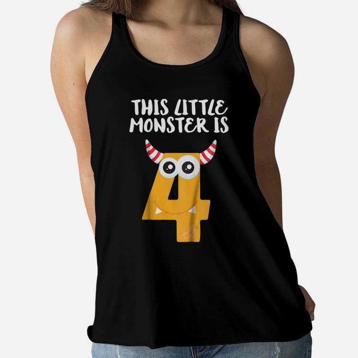 Kids This Little Monster Is 4 - 4Th Birthday Shirt For 4 Year Old Women Flowy Tank
