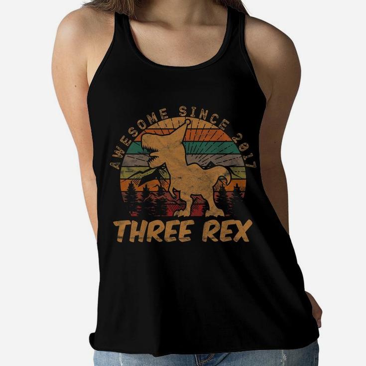 Kids Three Rex 3Rd Birthday Gifts Third Dinosaur 3 Year Old Women Flowy Tank
