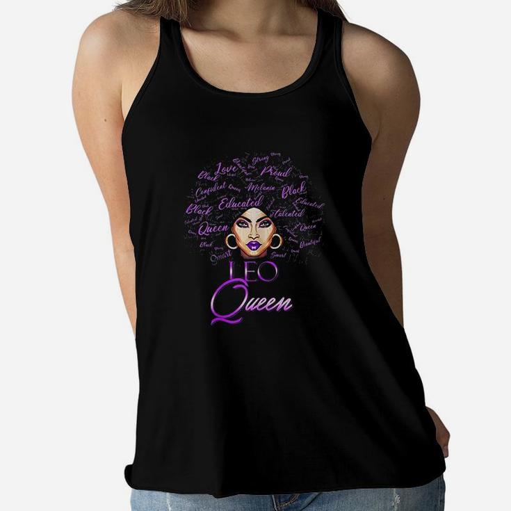 Leo Girl Purple Afro Queen Black Zodiac Birthday Women Flowy Tank