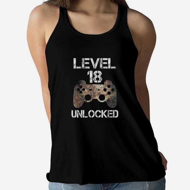 Level 18 Unlocked Boys 18Th Birthday 18 Year Old Gamer Women Flowy Tank